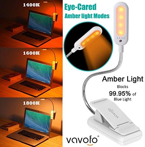 VAVOFO Clip On Rechargeable Reading Light, 7 LEDs with 3 Colortemperature 9 Brightness Levels Book Lights for Reading in Bed with Power Indicator for Bookworms Black (white1-Pack)