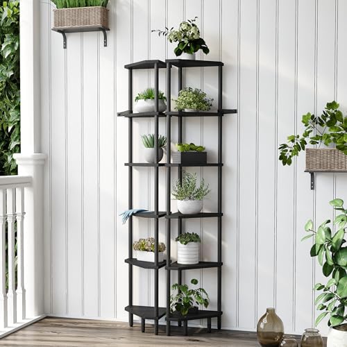 6 Tier Corner Shelf, Narrow Display Shelf Stand, Corner Bookshelf