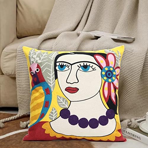 Soft Cotton Throw Pillow Covers Abstract Art Embroidery Square Cushion Cover Outdoor Balcony Pillow Cases for for Sofa Living Room and Bed 18 x 18 Inch (Pattern-2)