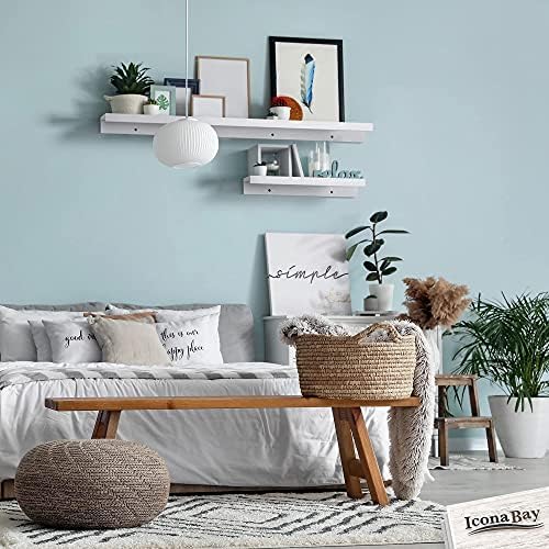 Icona Bay 24 Inch Floating Shelves for Wall - Set of 3 in Powder White - Modern Rustic Style - Wall Mounted Display Shelves - Picture Ledges