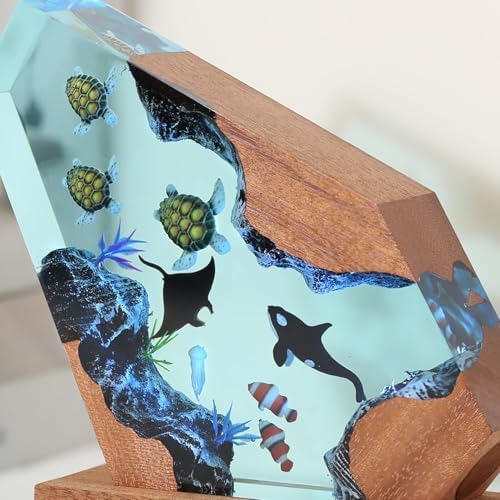Killer Whale Ocean Resin Lamp with Wooden Base