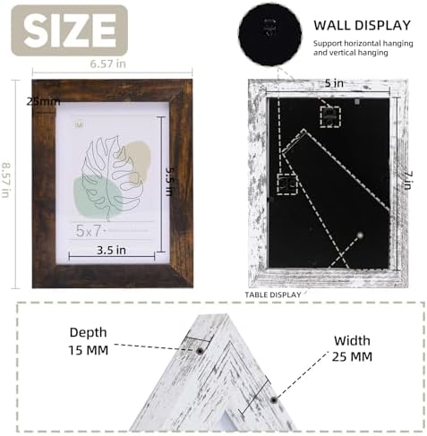 Muzilife 5x7 Wood Picture Frame with Mat, Real Glass Cover, Mix, 4 Pack