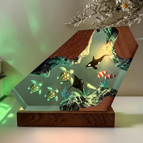 Killer Whale Ocean Resin Lamp with Wooden Base