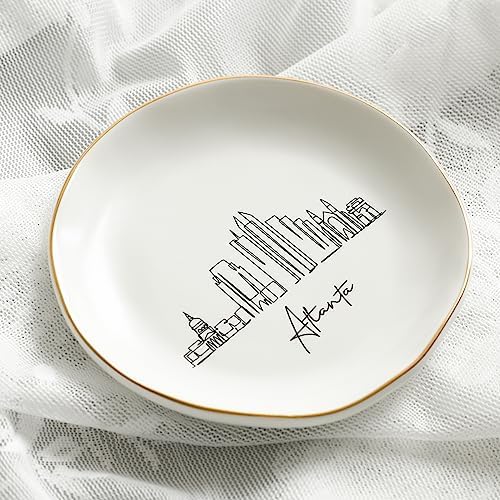 COLLECTIVE HOME - Skyline Jewelry Dish, Ceramic Trinket Dish, Landscape Jewelry Tray, Decorative City View Plate for Rings Earrings Necklaces Bracelet Watch Keys (Atlanta)
