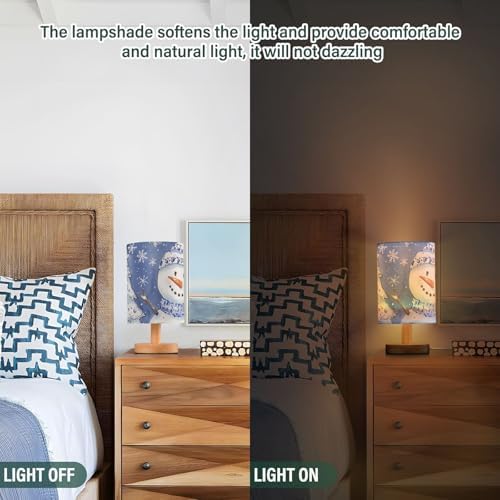 Rustic Happy Snowman White and Blue Bedside Table Lamps with USB Port for Bedroom Lamp Accent Table Lamp Small Nightstand Lamp Sturdy Linen Shade Wooden Decorative Lamps for Home|Kids|Holiday