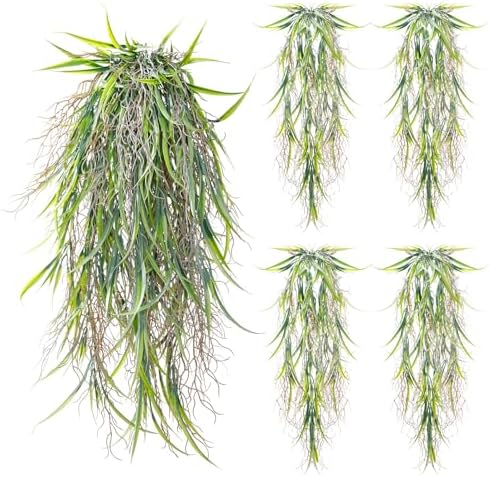 dallisten 4Pcs Fake Hanging Fern Plants for Outdoors, UV Resistant Artificial Ferns Greenery Vines Faux Trailing Plants for Indoor Wall Porch Wedding Boho Home Garden Decor(4PCS WhiteGreen Leaves)