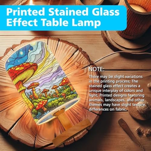 Mushroom Forest Table Lamp LED 3-Color Pressed Bedside, Mushroom Forest Shade Lamp with Wood Base for Bedroom Living Room Desk Office TL01