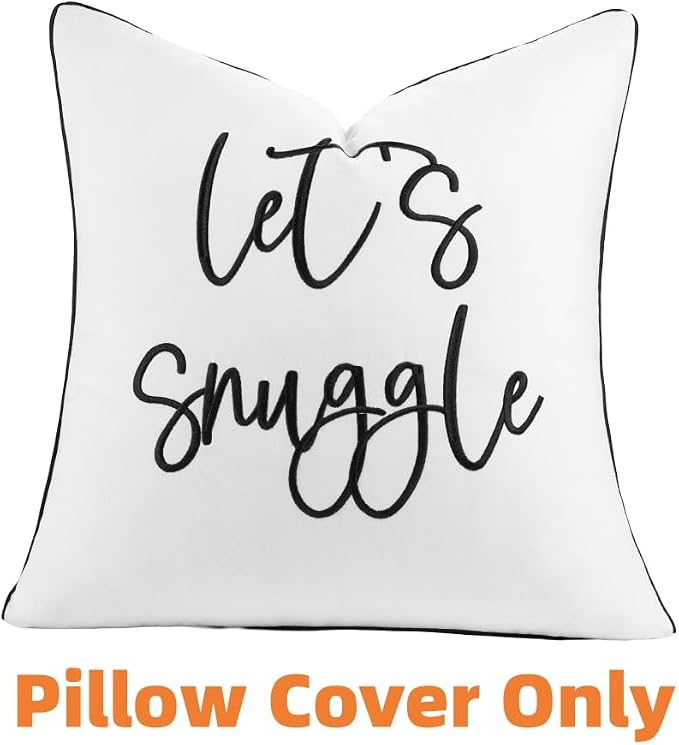 Sunkifover Let's Snuggle Decorative Throw Pillow Cover - 18" x 18" White
