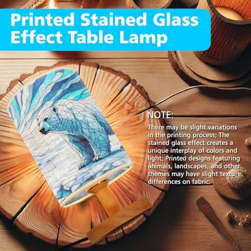 Polar Bear Table Lamp LED 3-Color Pressed Bedside, Polar Bear Shade Lamp with Wood Base for Bedroom Living Room Desk Office TL01