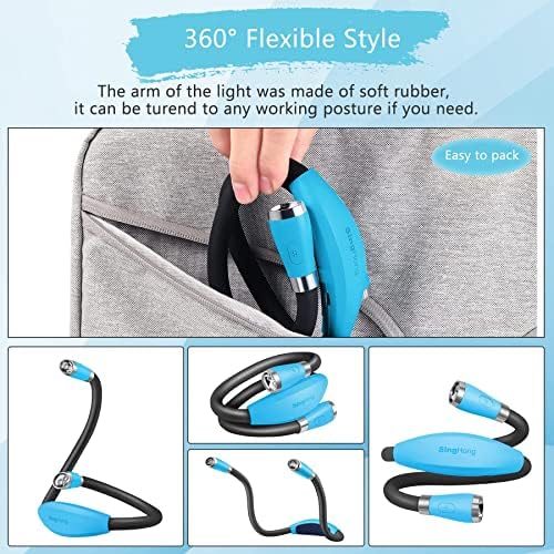USB Rechargeable Neck Book Light for Reading in Bed, 4 LED Bulbs 4 Adjustable Brightness, Hands Free for Night Jogging or Mending Lamp (Blue)
