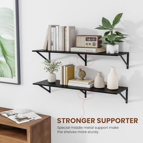 Heimlove 36W x 12D Deep Floating Shelves Set of 2 Black