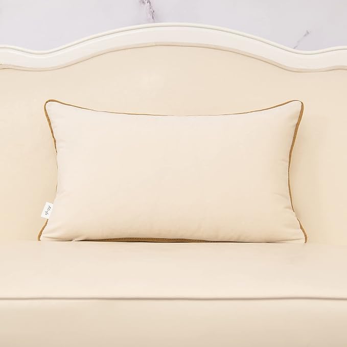 Alerfa Geometric Gold Leather Striped Throw Pillow Cover 12x20 Inch, Luxury Velvet Embroidered Decorative Lumbar Pillow Cover for Couch Living Room Bedroom, White
