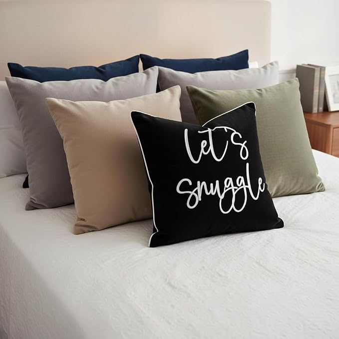Sunkifover Let's Snuggle Decorative Throw Pillow Cover 18"x18" Black