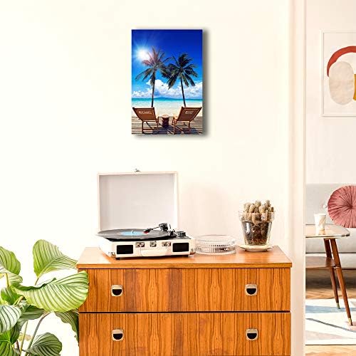 Vacation Personalized Canvas Prints Artwork with Couple's Names on Deck Chairs,Perfect Love Gift for Anniversary,Wedding.18x12 inches