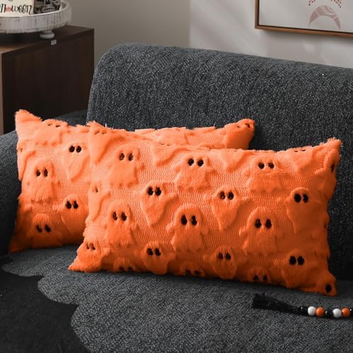 DFXSZ Halloween Pillow Covers 12x20 inch 2Pcs Orange Ghost Halloween Decor