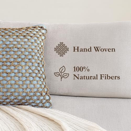 Boho Living Jada Decorative Throw, (2) 20" x 20" Pillow Covers, Light Blue 2 Count