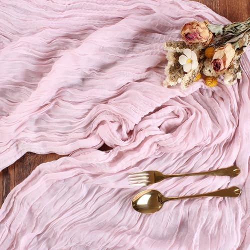Pink Cheesecloth Table Runner 10FT Boho Rustic Sheer Cheese Cloth Table Runners 120 Inch Gauze Table Decorations for Wedding Bridal Birthday Party Home Decor