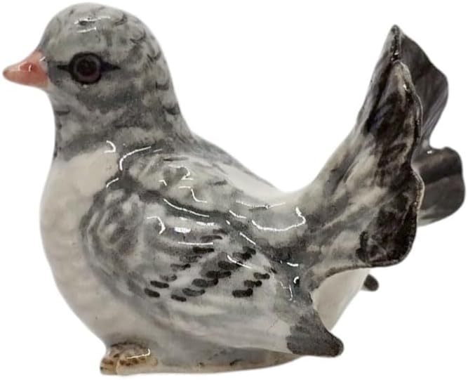 WitnyStore Tiny 1½" Long Gray Brown Turn Left Pigeon Bird Figurine - Miniature Hand Made Painted Ceramic Birds Aves Colorful Porcelain Feathered Animals Cute Decorative Collectible Figure Décor Gifts