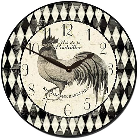 Black & Cream Rooster Wall Clock | Ultra Quiet Quartz Mechanism | Hand Made in USA Beautiful Crisp Lasting Color | Comes in 8 Sizes | 15-Inch
