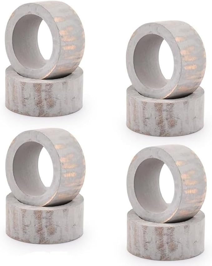 Handmade Napkin Rings Set of 12 for Dining Table Decoration Wooden Square Napkin Buckles for Home Decor Wedding Dinners Parties (White Brush)