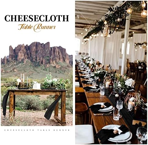 6 Pack Black Cheesecloth Table Runner, Extra Wide 35x120 Inch