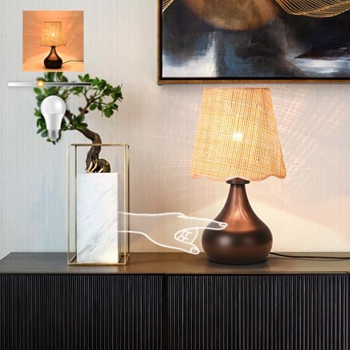 Ziqqeelam Oil Rubbed Bronze Small Table Lamp Touch Control, Farmhouse Bedside Lamps for Nightstand, Vintage Small Table Lamps for Small Spaces for Bedroom, Kitchen Counter, End of Table, Office