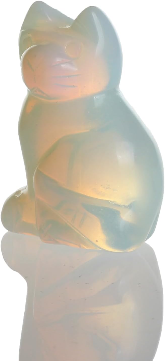 Opalite Opal 2.0inch Cat Statue Feng Shui Crafts Natural Stone Carved Figurine Chakra Carving Stones Healing Reiki