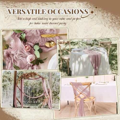 10 Pack Dusty Pink Cheesecloth Table Runner Long,21.5 x 120 Inch