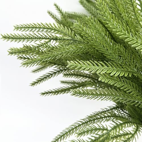 Artificial Norfolk Pine Branches Fake Greenery Realistic Plant Stems 18 Inch, Faux Pine Picks Real Touch Plastic Shrubs for Home Decor Vase Filler Indoor Outdoor Wreath DIY Christmas Decoration 4 Pack