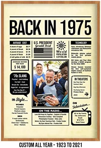 Personalized 50 year old birthday gifts - Back in 1975 Poster - Centerpiece Table Decorations 50th Birthday Party - Custom Born in 1975 Newspaper Vintage Poster for Men, Women