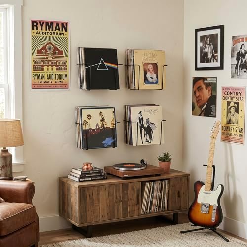 MyGift Set of 4 Black Metal Wire Vinyl Record Display Shelves, Wall Mount