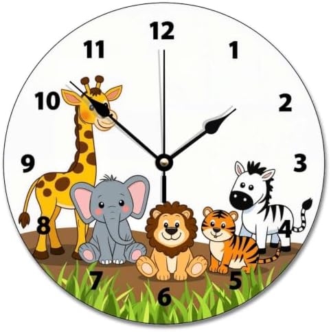 Cute Jungle Baby Animal Wall Clock for Kids Funny Nursery Wood Clock