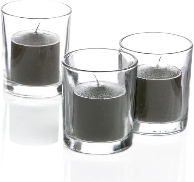 Set of 12 Richland Votive Candles Black Unscented and 12 Clear Glass Eastland Votive Holders