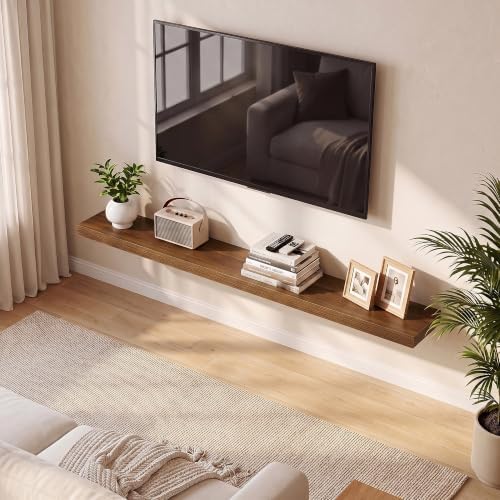 Fun Memories 67 Inch Fireplace Mantel Set of 2, Long Floating Shelf for Bedroom|Living Room, Wall Mounted Farmhouse Display with Invisible Heavy Duty Metal Bracket, Walnut