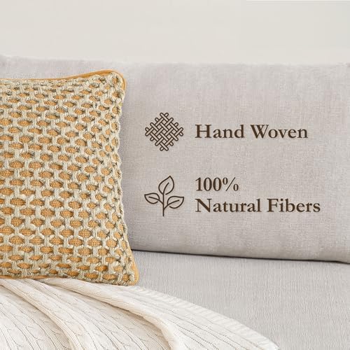 Boho Living Jada Premium Woven Design, Decorative Throw, Living Room Décor, (1) 20" x 20" Pillow Cover with Insert, Mustard Yellow