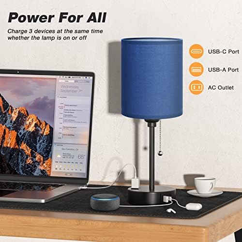 Small Bedside Table Lamp for Bedroom - Desk Lamp with USB Ports for Dorm
