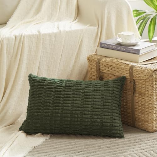 Fancy Homi 4 Packs Decorative Throw Pillow Covers for Living Room Couch Bed, Modern Farmhouse Boho Home Décor Accent Cushion Case, 20" x 12", Olive Green