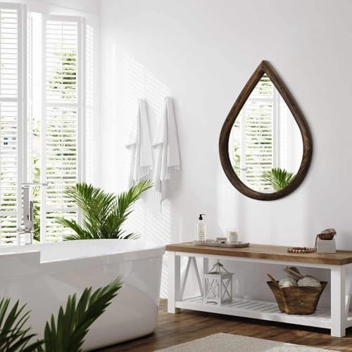 Teardrop Mirror Wall Decor Large Wall Mounted Mirrors with Wood Frame Vintage Wall Art Mirror Rustic Farmhouse Decorative Mirrors for Bathroom Entryway Living Room
