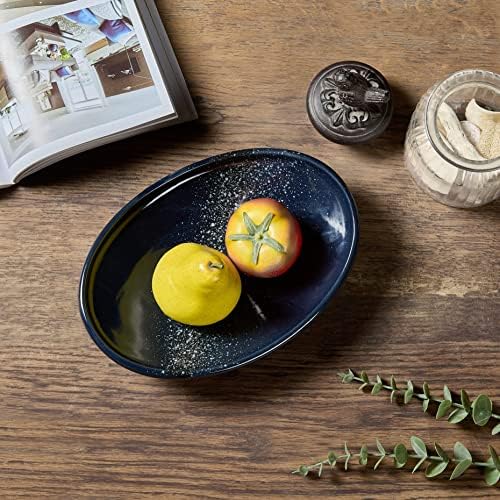 10" Oval Blue Ceramic Decorative Bowl, Starry Sky Stoneware