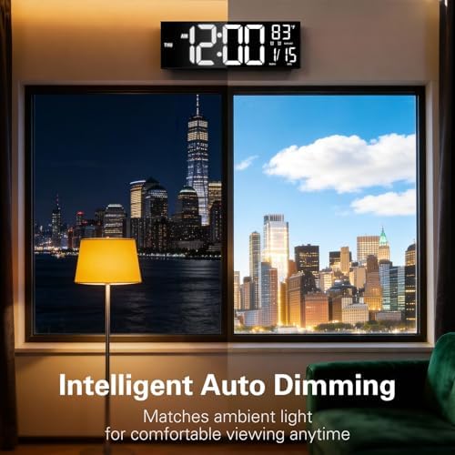 JALL 16" Large Digital Wall Clock with RGB Colors for Classroom, Wall Clock with Bluetooth for Time Set, Digital Clock with Temperature Timer Dual Alarm, Classroom Decor for Teacher Student, Black
