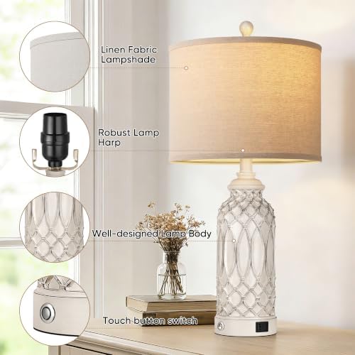 WIHTU 26.5'' White Resin Table Lamps, Touch Desk Lamps with USB Ports