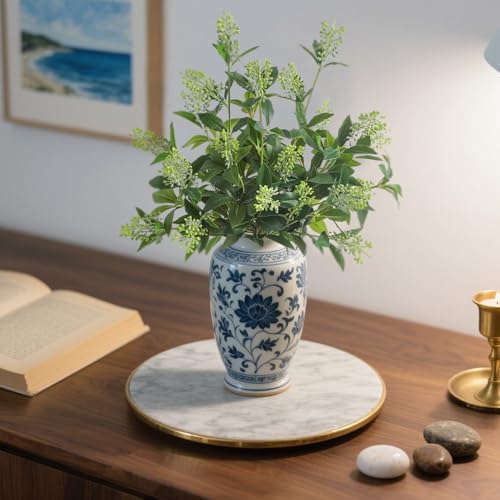 6 Pcs Artificial Greenery Stems, Realistic Faux Eucalyptus Branches Plants for Vase Decor, Wedding Centerpieces, Farmhouse Home Party Decor, Bendable Stems & No Fade (Green)
