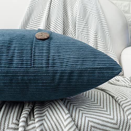 HWY 50 Blue Chenille Throw Pillow Covers 20x20 Inch Buttons Pack of 2
