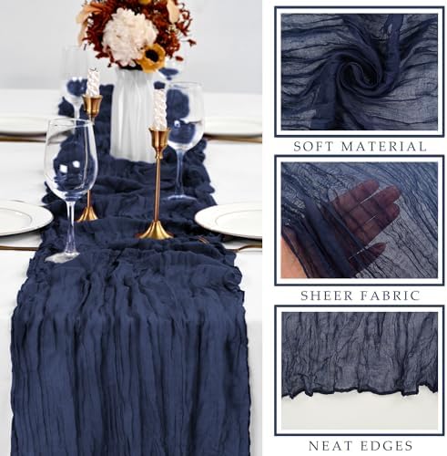 12 Pieces Navy Blue Cheesecloth Table Runners 10FT Gauze Fabric Runner for Tables Boho Table Runner Decoration Rustic Sheer Runner for Wedding Birthday Baby Bridal Shower Party (35 x 120 Inches Long)