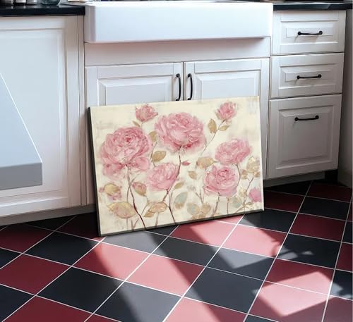 Vintage Pink Rose Canvas Wall Art Rustic Farmhouse Pink Gold Flower Abstract 3D Texture Painting Picture Wall Decor Poster Prints Artwork for Bedroom Apartment Woman's Room Home Decoration