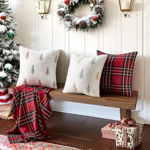 MIULEE Christmas Decorative Faux Fur Pillow Covers 18x18 Inch White Gold