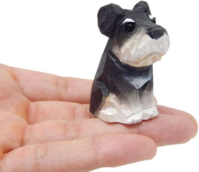 Selsela Schnauzer Terrier Dog Puppy Figurine Miniature Wooden Carving Statue Home Decor Small Animals Pet Canine Hound