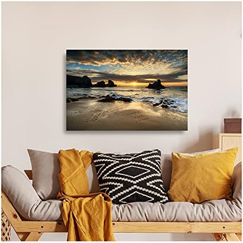A&T ARTWORK Love on Beach Personalized Canvas Print Canvas Prints Gift,includes Names and the Special Date Unique Gift for Anniversary. 36X24 inches