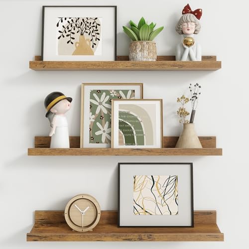 Axeman Picture Ledge Shelf, 24 Inch Brown Floating Shelves Set of 3