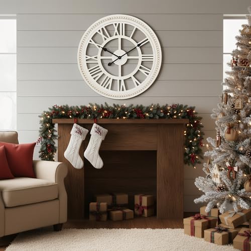 RiteSune 24 Inch Large Farmhouse Rustic Wooden Wall Clock